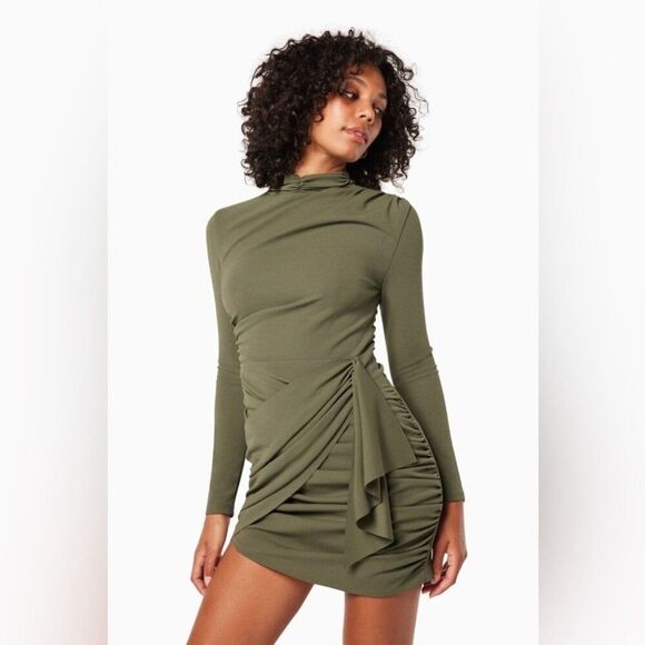 NWT Elliatt Entertain Mini Long Sleeve Dress Olive - Picture 3 of 7